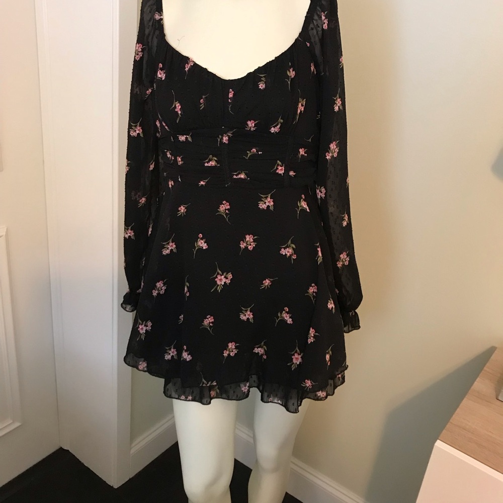 Floral Black Dress with Pink Flowers